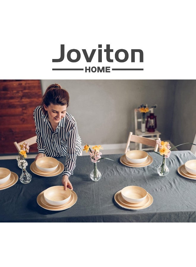 Joviton HOME 18PCS Bamboo Swirl Melamine Dinnerware Sets for 6 Plates and Bowls Sets Light Bamboo - Image 3