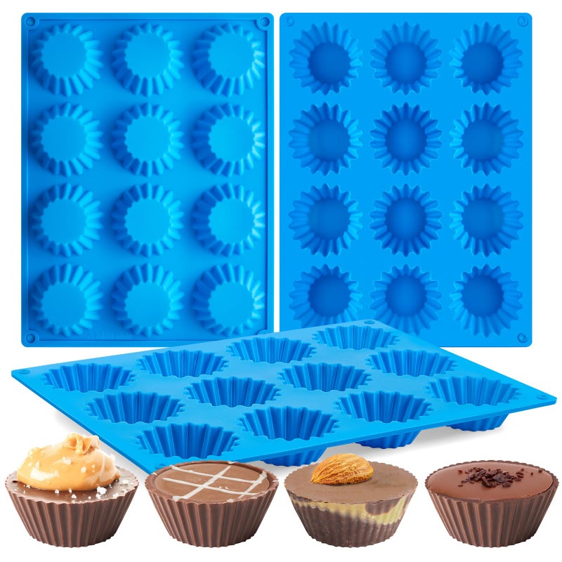 CLUEWR 3 PCS Peanut Butter Cup Molds, 12 Cavity Non-stick Silicone Chocolate Candy Molds for Fat Bombs - Image 1