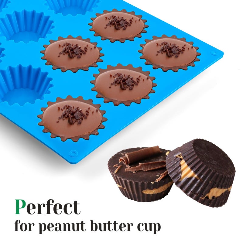 CLUEWR 3 PCS Peanut Butter Cup Molds, 12 Cavity Non-stick Silicone Chocolate Candy Molds for Fat Bombs - Image 4