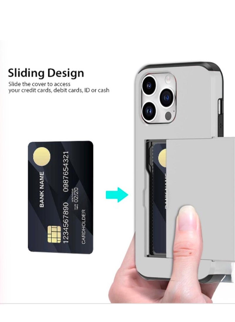 GULFLINK iPhone 15 Pro Max Case With Card Holder Heavy Duty Dual Layer Hidden Card Slot Slim Wallet Case Silver  - Image 2