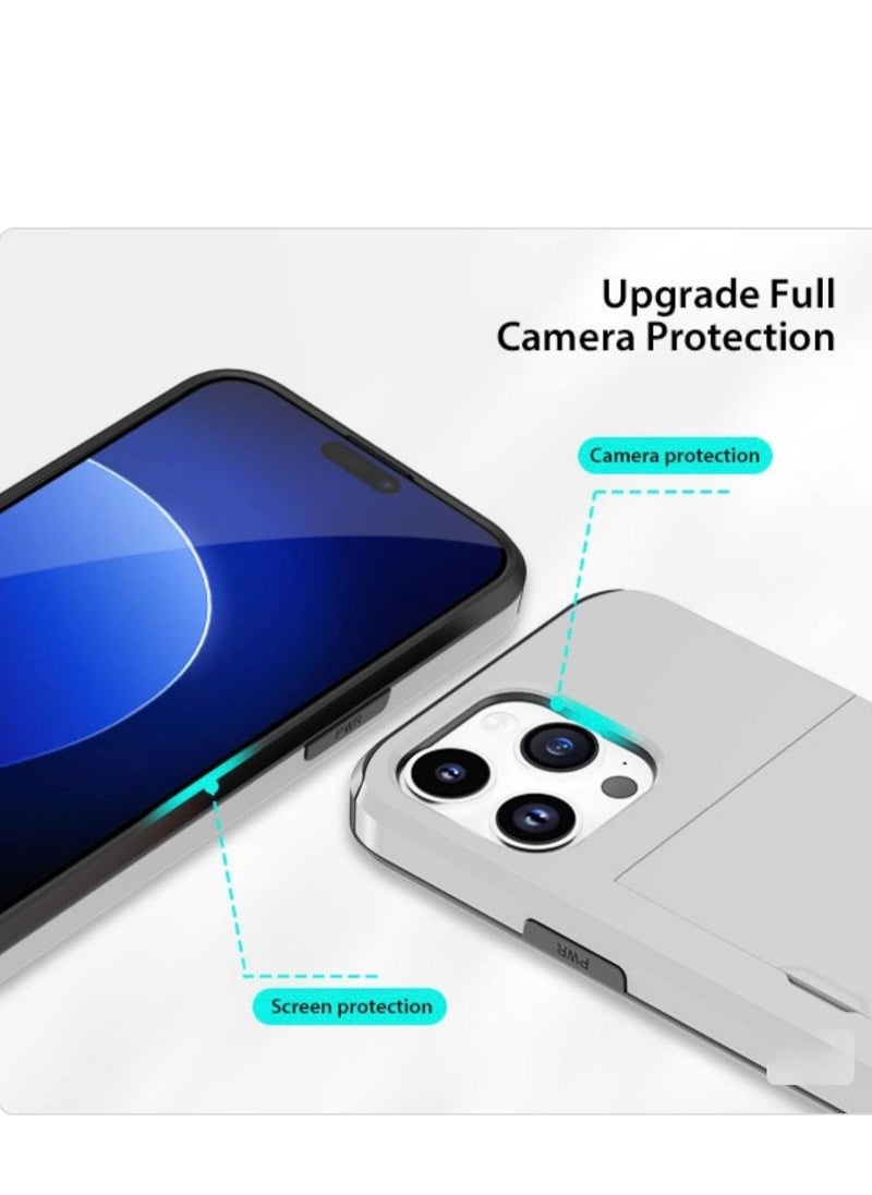 GULFLINK iPhone 15 Pro Max Case With Card Holder Heavy Duty Dual Layer Hidden Card Slot Slim Wallet Case Silver  - Image 3