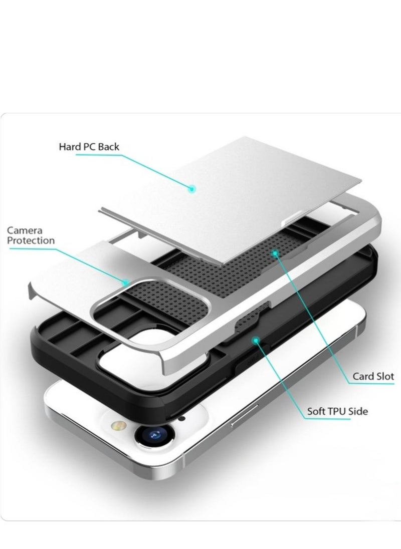 GULFLINK iPhone 15 Pro Max Case With Card Holder Heavy Duty Dual Layer Hidden Card Slot Slim Wallet Case Silver  - Image 4