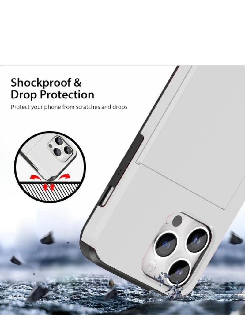 GULFLINK iPhone 15 Pro Max Case With Card Holder Heavy Duty Dual Layer Hidden Card Slot Slim Wallet Case Silver  - Image 5