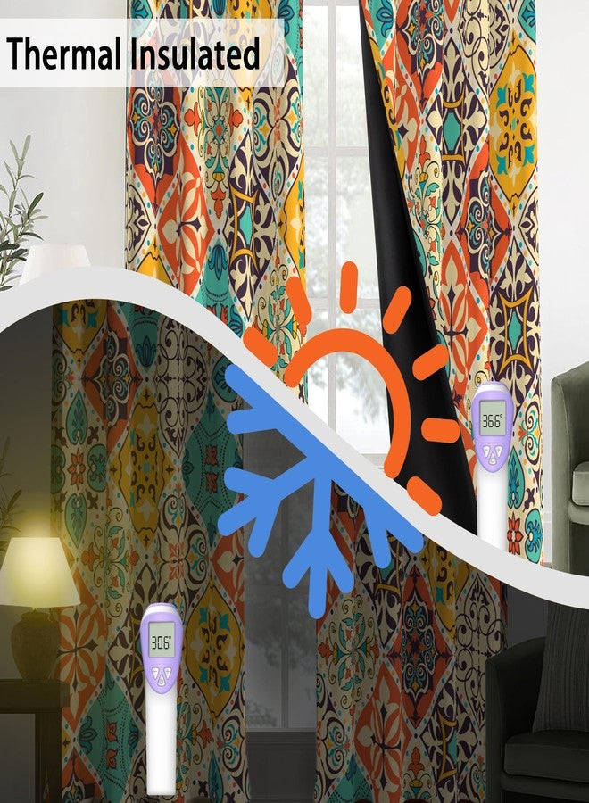 Tyrot Boho 100% Blackout Curtains for Bedroom 63 inch Long 2 Panels Set Bohemian Colorful Mandala Thermal Insulated Room Darkening Window Drapes Patterned Black Out Curtains for Living Room, 52Wx63L - Image 4