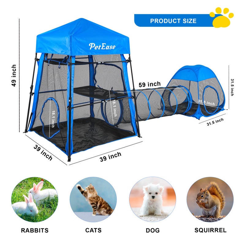 PetEase Catio Outdoor Cat Enclosure, 3-in-1 Extra Large Portable Cat Playpen with Tower Tent & Tunnel, Foldable Waterproof Mesh Catio for Indoor Outdoor Cats & Small Pets - Image 2
