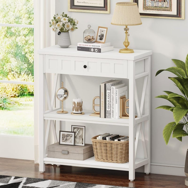 FATORRI FATORRI Small Bookcase with Drawer Wood and Metal Bookshelf for Small Space Short Book Shelf and Low Book Case for Living Room White Oak