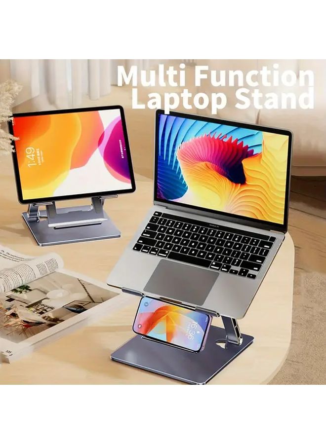 Gray Adjustable Laptop Stand Ergonomic Folding Design with Cooling Base for Multiple Devices - Image 1