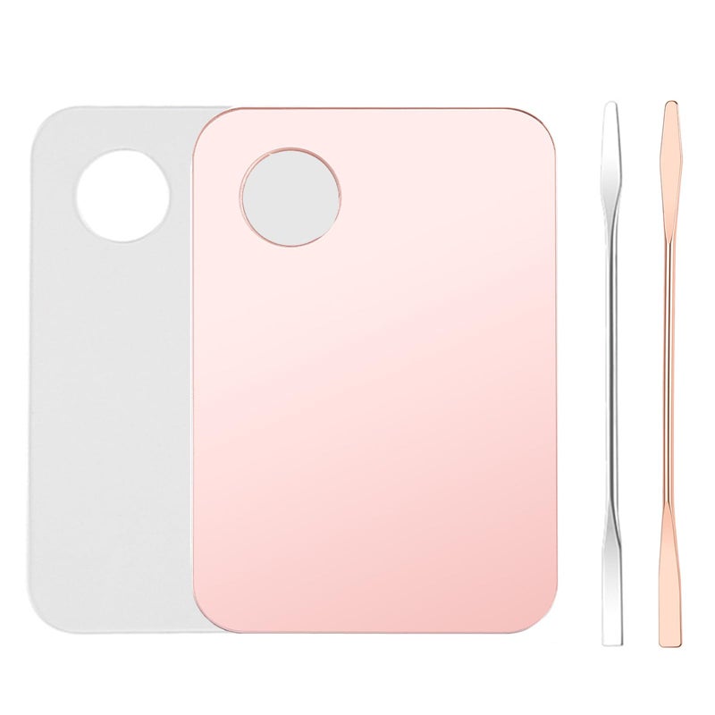Mcduyant 4 Pcs Makeup Mixing Tray Makeup Palette with Makeup Spatula Makeup Mixing Palette Foundation Palette for Eye Shadow Lipsticks Nail Art Beauty Salon (Pink and Transparent) - Image 1