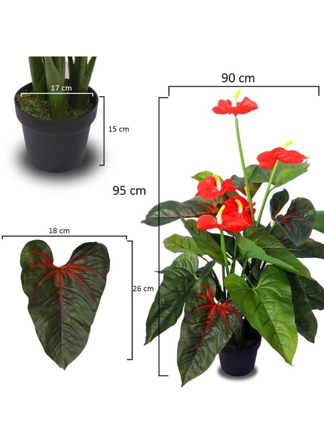 Generic Nearly Natural Real Touch Artificial Anthurium Plant 90X90X95 Cm Green-Brown  - Image 2