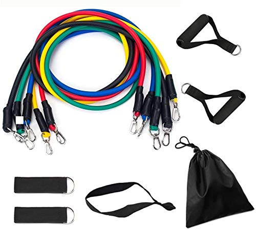Mayatra's Resistance Bands Set with Stackable Exercise Bands,Non-Slip Foam Handles,Carry Bag, Door Anchor Attachment, Legs Ankle Straps and Workout Guide (11 in 1 Tube Set) - Image 1