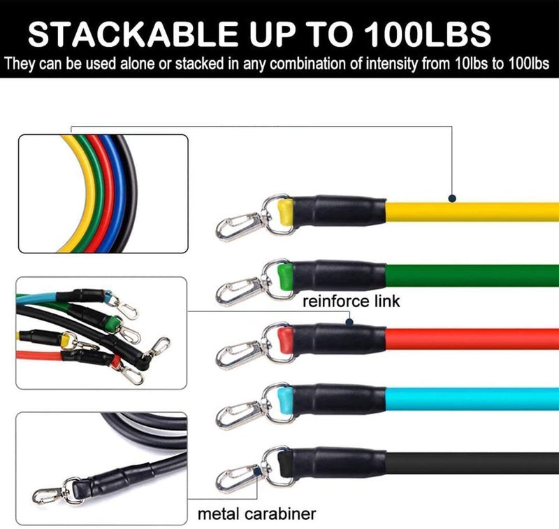 Mayatra's Resistance Bands Set with Stackable Exercise Bands,Non-Slip Foam Handles,Carry Bag, Door Anchor Attachment, Legs Ankle Straps and Workout Guide (11 in 1 Tube Set) - Image 3