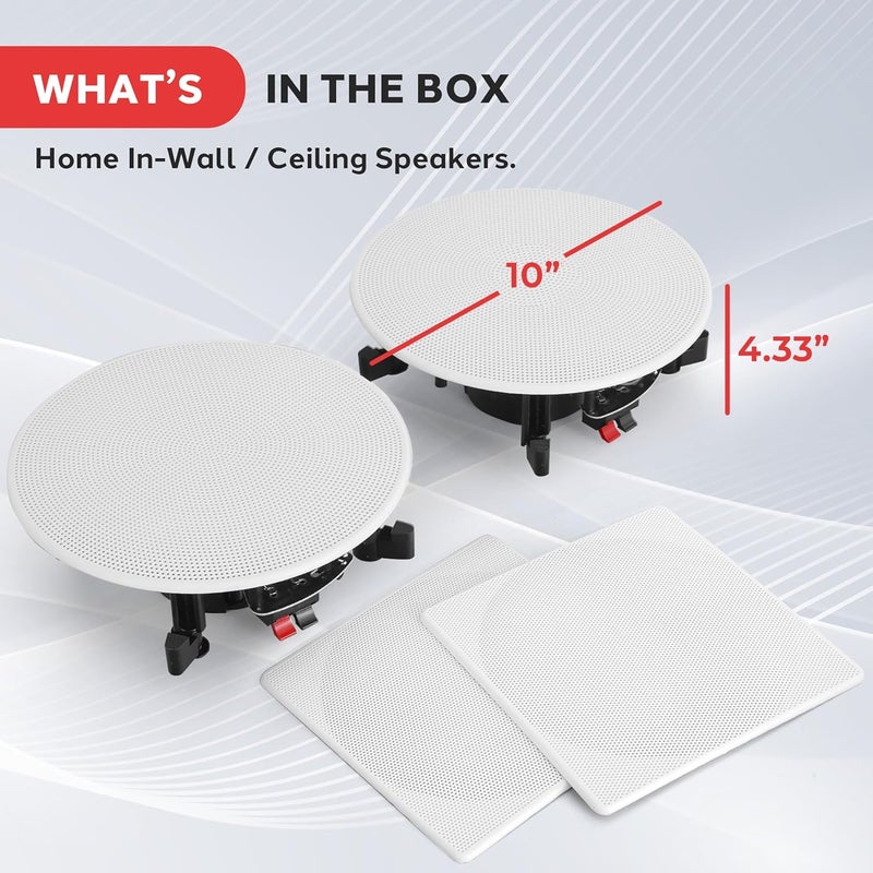 Pyle 10” Ceiling Wall Mount Speakers - Pair of 2-Way Full Range Sound Stereo Speaker Audio System Flush Design w/ Electronic Crossover Network 35Hz-20kHz Frequency Response & 300 Watts Peak PDIC106 - Image 3