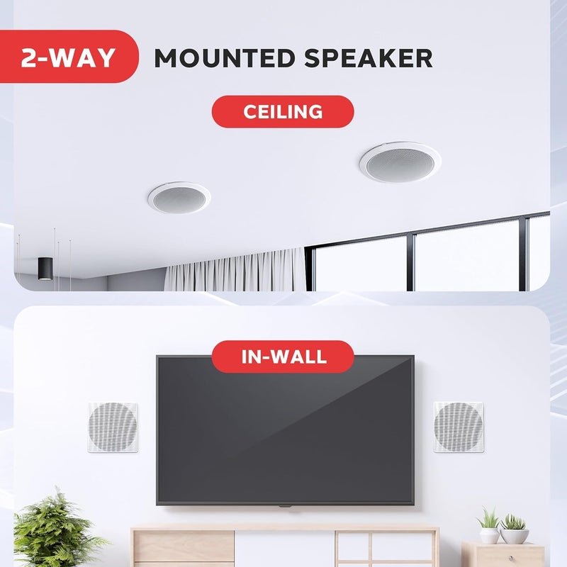 Pyle 10” Ceiling Wall Mount Speakers - Pair of 2-Way Full Range Sound Stereo Speaker Audio System Flush Design w/ Electronic Crossover Network 35Hz-20kHz Frequency Response & 300 Watts Peak PDIC106 - Image 4