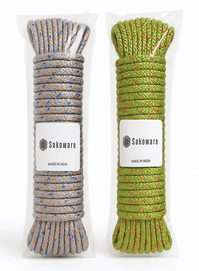 Sakoraware Cloth Line for Drying Clothes | Nylon Braided Cotton Rope 20 Mtr Pack of 2 Durable Strong and Flexible for Outdoor Indoor Use Perfect for Hanging Laundry and Wet Clothes - Image 1