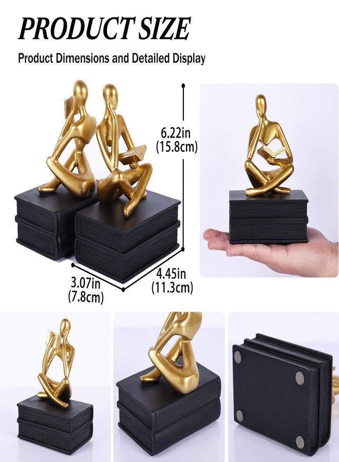 suruim Reading Figurine Book Ends Book Lovers Gifts for Bookshelf Decorations for Readers, Graduates, Students, Teachers, Sculpture Home Decor for Shelves Desk Office Living Room (Black/Gold) - Image 4