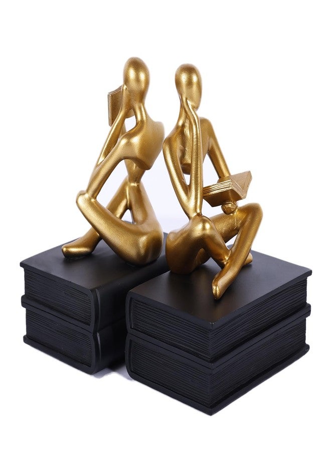 suruim Reading Figurine Book Ends Book Lovers Gifts for Bookshelf Decorations for Readers, Graduates, Students, Teachers, Sculpture Home Decor for Shelves Desk Office Living Room (Black/Gold) - Image 5