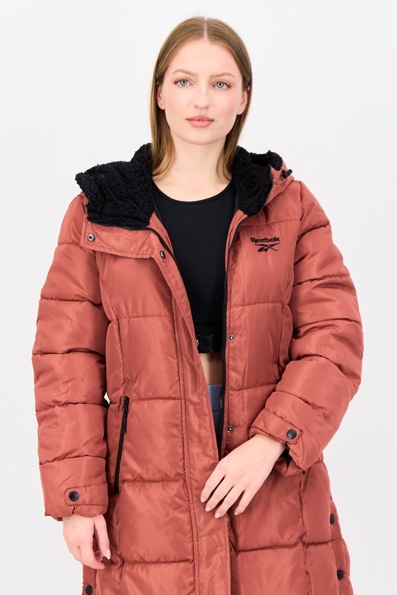 Reebok جاكيت خارجي طويل الأكمام للنساء، برتقالي داكن - Image 3