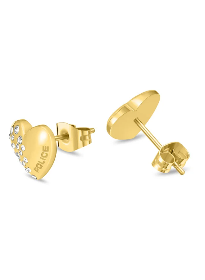 POLICE Heartstone Earrings for Women Heart-Shaped Convex Studs with Twinkling Crystals