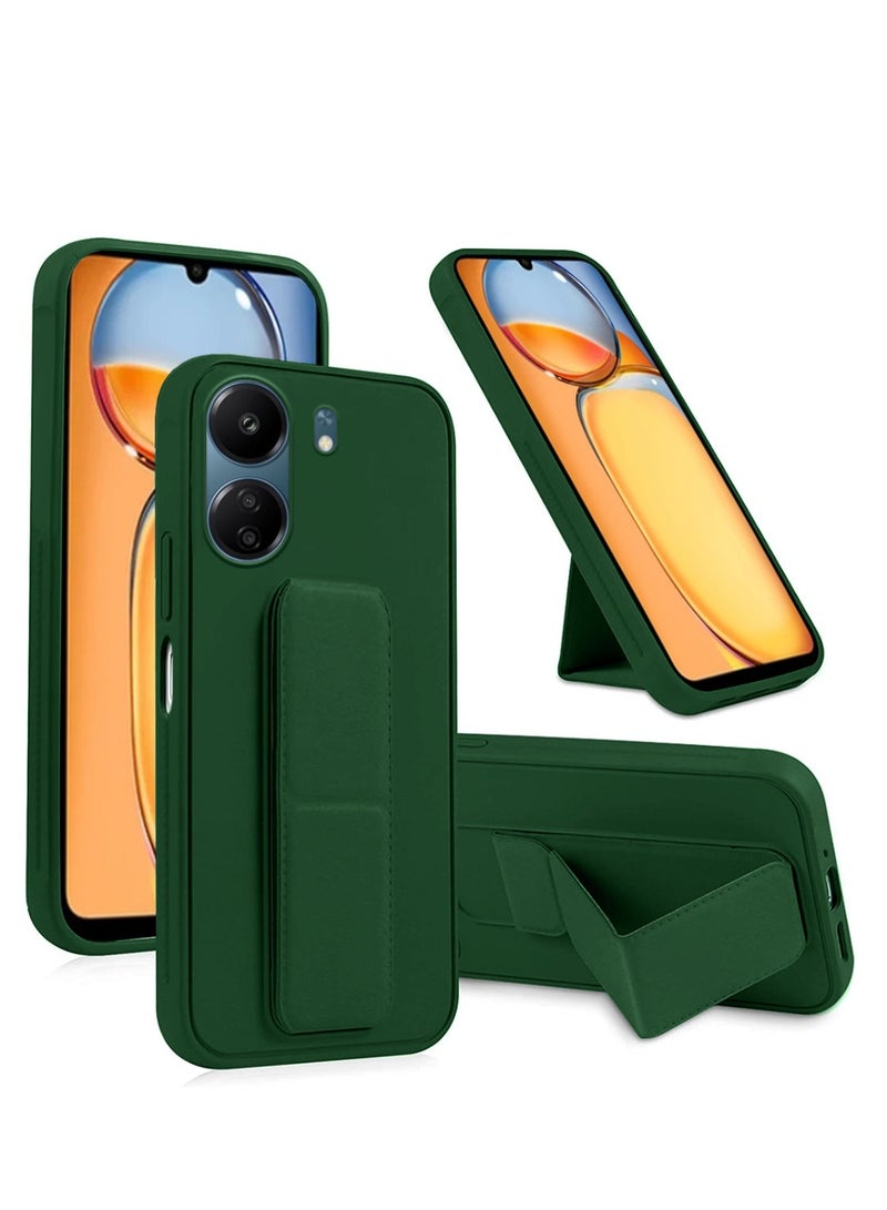 Techie Premium Silicone Magnetic Secure Hand Grip Case Holder with Foldable Kickstand for Xiaomi Redmi 13C 4G – Dark Green - Image 1