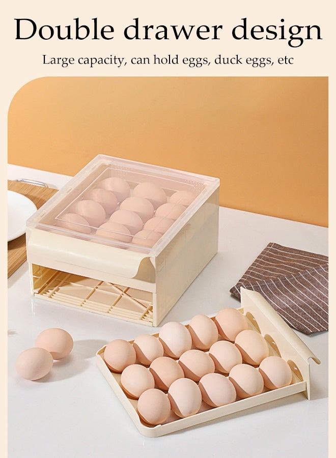 DUNISO Egg Holder Storage Double Layer Refrigerator Egg Drawer Organizer Auto Rolling Egg Dispenser Space-saving Egg Holder Household Stackable Egg Storage Tray Shockproof and Drop-Proof Food Storage Container Plastic Egg Organiser - Image 2