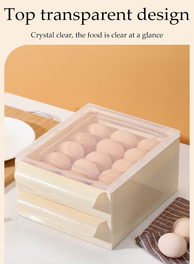 DUNISO Egg Holder Storage Double Layer Refrigerator Egg Drawer Organizer Auto Rolling Egg Dispenser Space-saving Egg Holder Household Stackable Egg Storage Tray Shockproof and Drop-Proof Food Storage Container Plastic Egg Organiser - Image 3