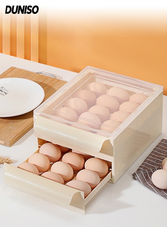 DUNISO Egg Holder Storage Double Layer Refrigerator Egg Drawer Organizer Auto Rolling Egg Dispenser Space-saving Egg Holder Household Stackable Egg Storage Tray Shockproof and Drop-Proof Food Storage Container Plastic Egg Organiser - Image 1
