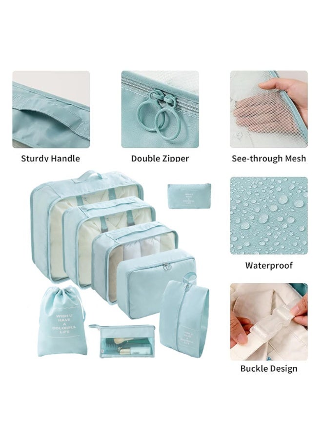 بمعنى سحر بمعنى حديقة مكعبات التعبئة للحقيبة 8Pcs مكعبات التعبئة الزرقاء الخفيفة للتخزين الأمتعة التعبئة المنظّم مكعبات التعبئة السفر مجموعة الملابس والأحذية تخزين للسفر الأساسي - Image 3