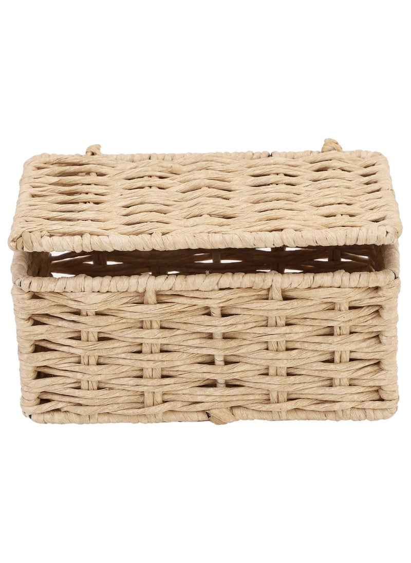 Akway AKWAY wicker water hyacinth kauna grass bamboo cane Storage Basket with Lids Rectangular Handwoven Wicker Organizer Baskets Desktop Storage Box Rattan Container Desk Basket Bins for Bathroom Office (7"L x 4.5"W x 3"H)  - Image 4