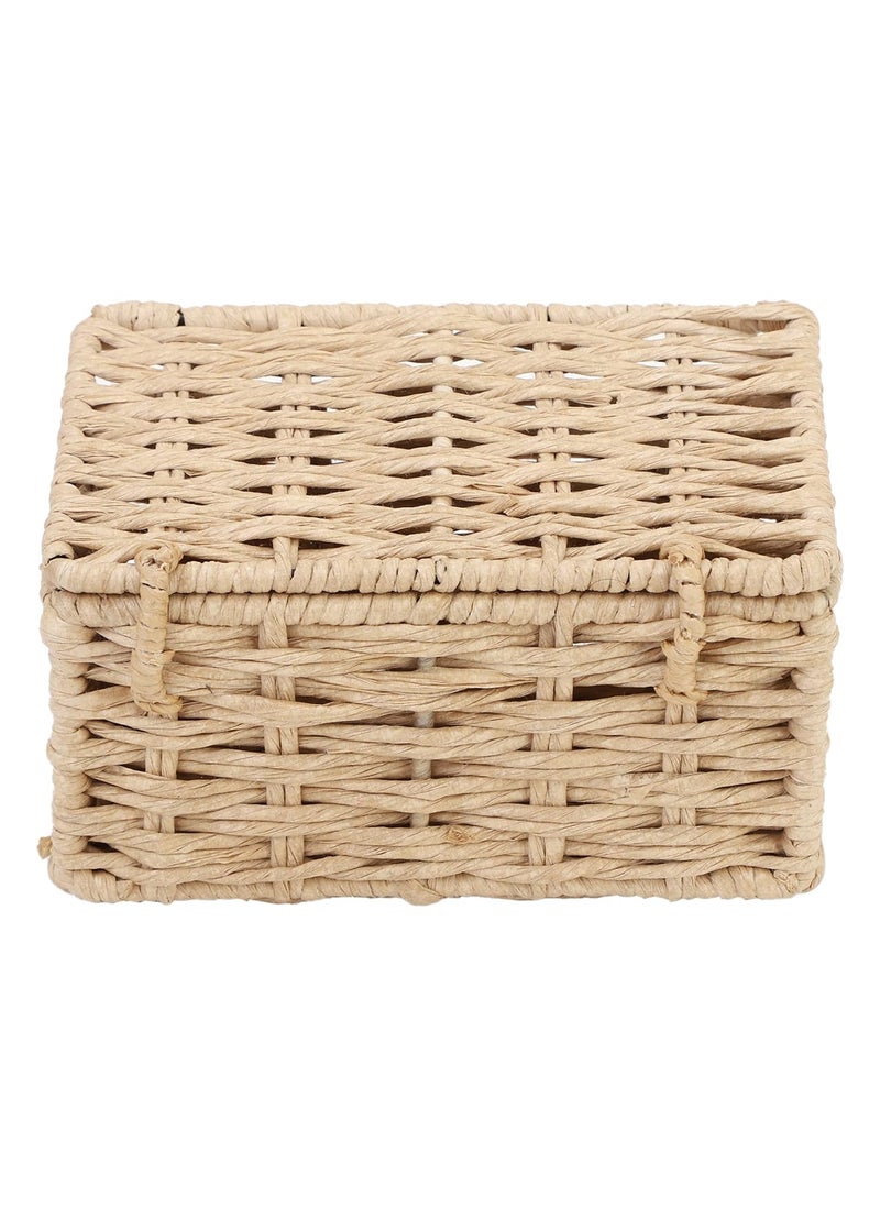 Akway AKWAY wicker water hyacinth kauna grass bamboo cane Storage Basket with Lids Rectangular Handwoven Wicker Organizer Baskets Desktop Storage Box Rattan Container Desk Basket Bins for Bathroom Office (7"L x 4.5"W x 3"H)  - Image 5