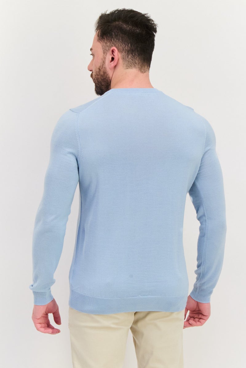 Lyle & Scott Men Crew Neck Embroidered Logo Sweater, Blue - Image 3