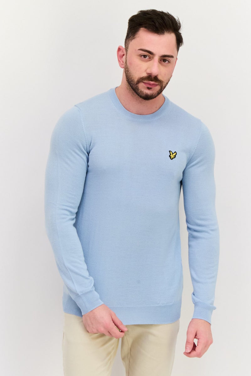 Lyle & Scott Men Crew Neck Embroidered Logo Sweater, Blue - Image 1