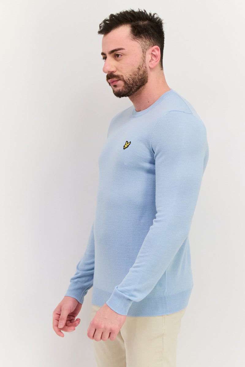 Lyle & Scott Men Crew Neck Embroidered Logo Sweater, Blue - Image 2