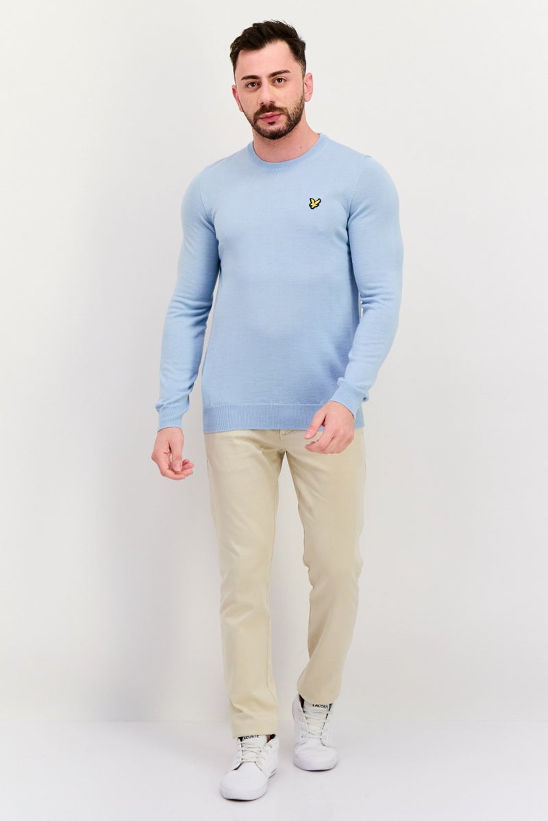 Lyle & Scott Men Crew Neck Embroidered Logo Sweater, Blue - Image 4