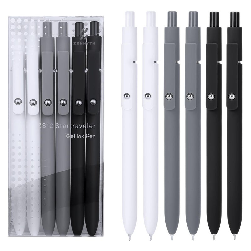 FIOVER Gel Pens,6Pcs Fine Point Smooth Writing Pens 0.5mm Black Gel Ink, High-End Series Ballpoint for Journaling Note Taking, Gifts for Women Men (6pcs-Black, Gray, White) - Image 1