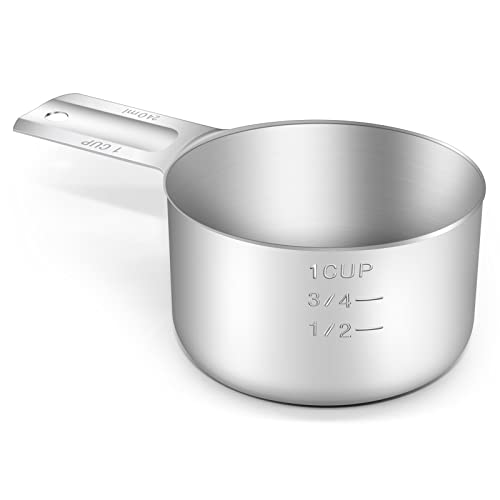 BERYLER 1PCS 1Cup 240ml 8oz Single Measuring Cup Stainless Steel Measure Scoop Metric and US Measurement Dishwasher Safe