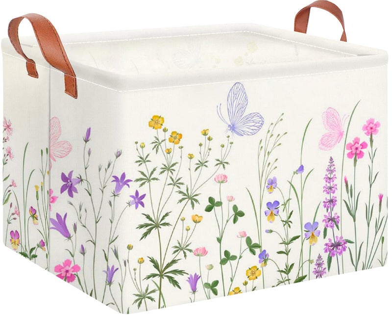 CLOCOR Rectangular Storage Basket Empty,Gift Basket,Waterproof Storage Bin with Handles,Room Decor(Flower) - Image 1