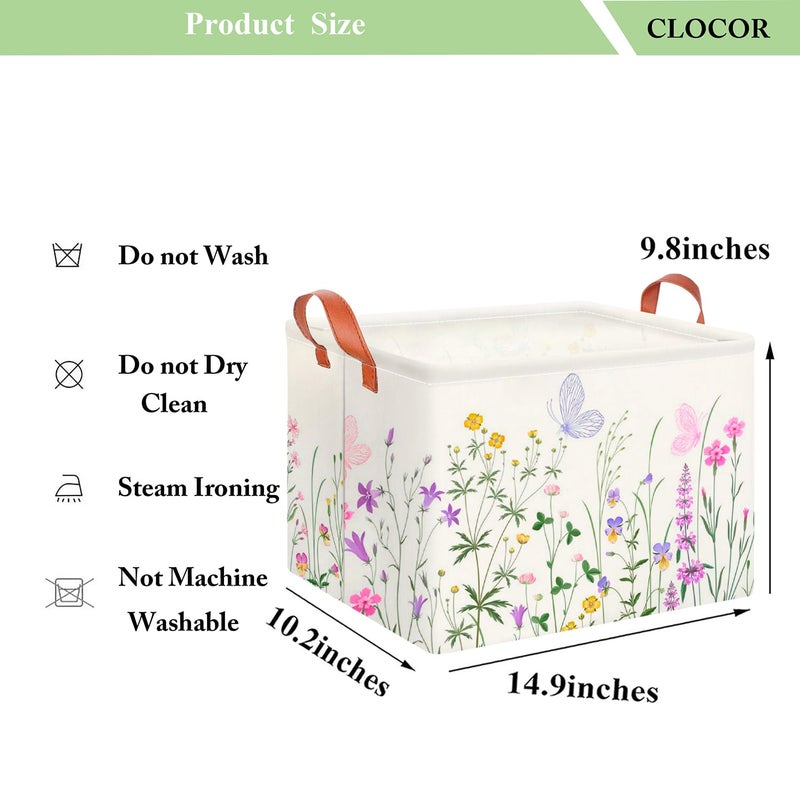 CLOCOR Rectangular Storage Basket Empty,Gift Basket,Waterproof Storage Bin with Handles,Room Decor(Flower) - Image 2