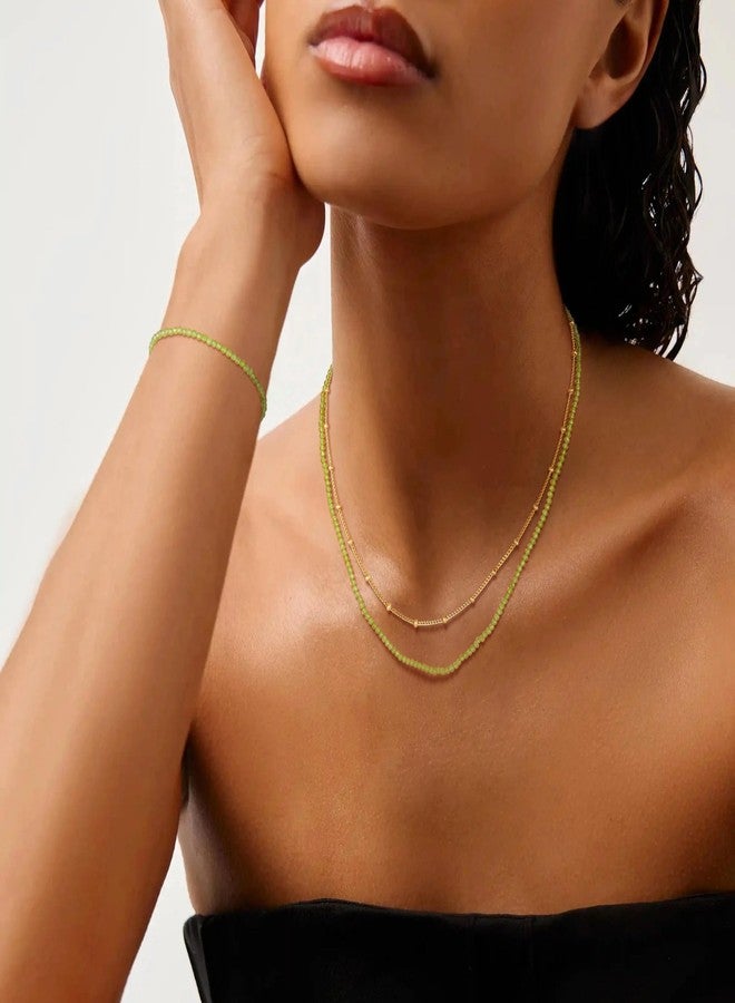 MEVECCO Gold Bracelet for Women 18K Gold Plated Peridot Stone Custom Handmade Mixed Beaded Charm Chain Bracelets Jewelry Gifts - Image 2