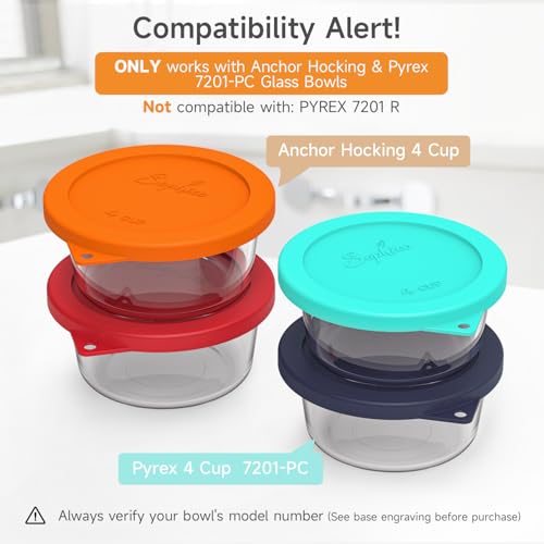 Sophico 4 Cup Round Silicone Storage Cover Lids Replacement for Anchor Hocking and Pyrex 7201-PC Glass Bowls (Container not Included) (Mix) 4 Pack - Image 2