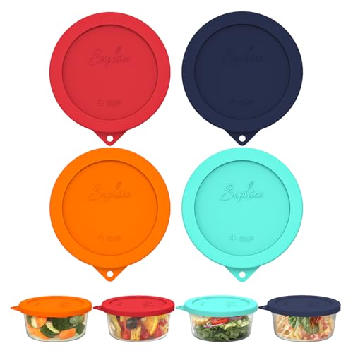Sophico 4 Cup Round Silicone Storage Cover Lids Replacement for Anchor Hocking and Pyrex 7201-PC Glass Bowls (Container not Included) (Mix) 4 Pack - Image 1