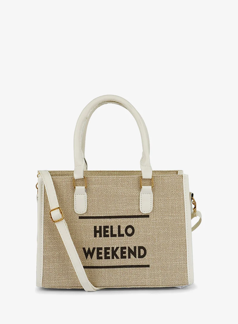 London Rag Beige Microfiber Slogan Tote Bag