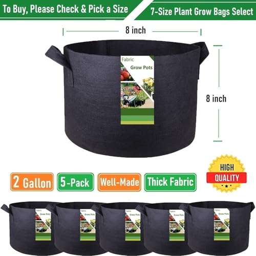 Tespher 5-Pack 2 Gallon Plant Grow Bags (8x8 inch) Thickened Gardening Bags Fabric Plant Pots for Flower Pots,Plant Nursery Bag,Garden Pot,Herbs Veggies Planter Bag,Barrel Planter,Garden Container W/ Gloves - Image 4