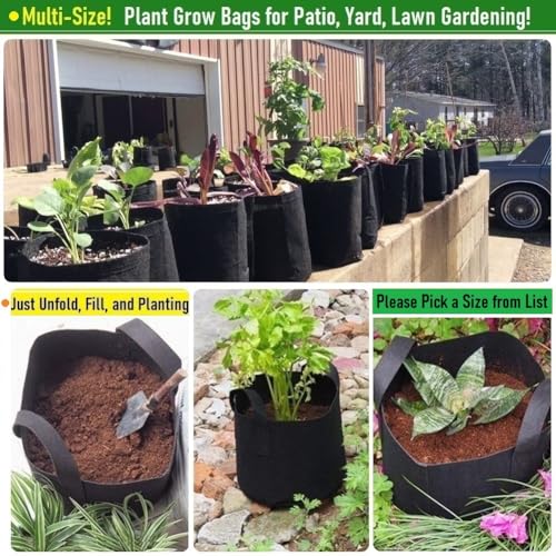 Tespher 5-Pack 2 Gallon Plant Grow Bags (8x8 inch) Thickened Gardening Bags Fabric Plant Pots for Flower Pots,Plant Nursery Bag,Garden Pot,Herbs Veggies Planter Bag,Barrel Planter,Garden Container W/ Gloves - Image 3