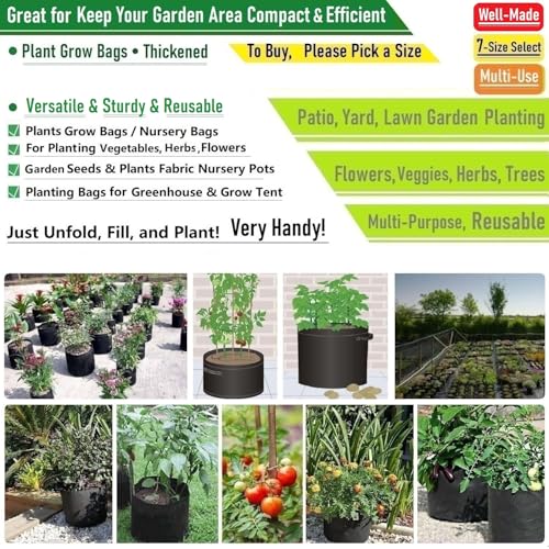 Tespher 5-Pack 2 Gallon Plant Grow Bags (8x8 inch) Thickened Gardening Bags Fabric Plant Pots for Flower Pots,Plant Nursery Bag,Garden Pot,Herbs Veggies Planter Bag,Barrel Planter,Garden Container W/ Gloves - Image 2