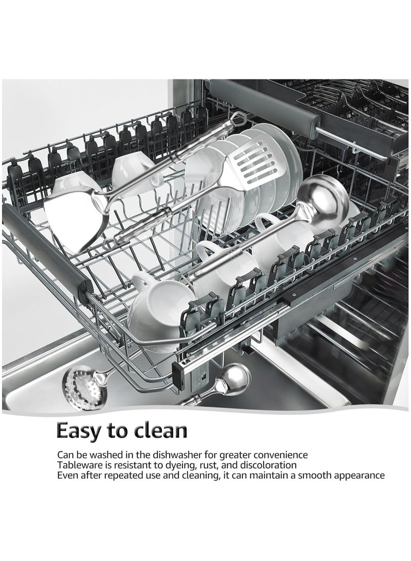 مجموعة ملاعق طهي من الفولاذ المقاوم للصدأ 8 قطع - أدوات مطبخ متعددة الوظائف تشمل ملعقة مسطحة، ملعقة شوربة، مصفاة، ملعقة كاري، ملعقة مشقوقة، وملعقة أرز - Image 3