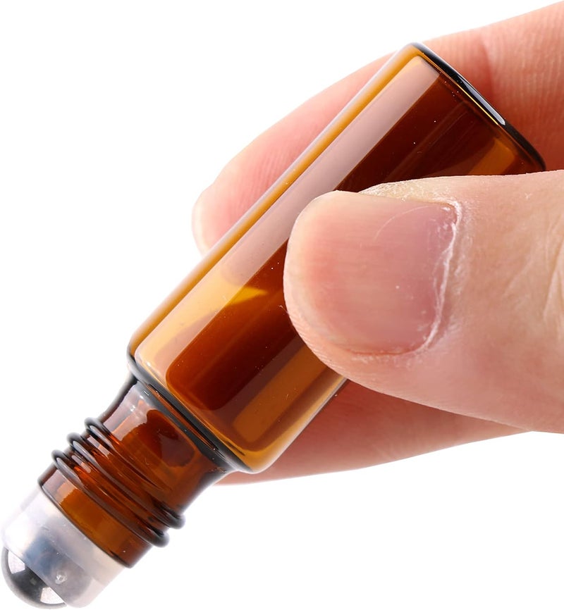 MAXMAU Glass Bottles with Metal Ball Roller for Essential Oils - 24 Pack 5mL Amber Bottles - Refillable - Image 3