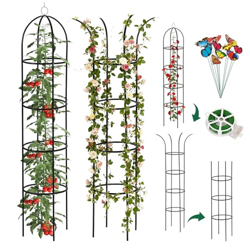 Wellsign 100% Metal Obelisk Trellis for Climbing Plants Outdoor Garden Tower Trellis 6.6ft, Plant Support with Garden Twist Tie for Tomato Cucumber Ivy Vines Rose Potted Plant Trellis Indoor 2 Pack - Image 1