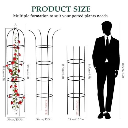 Wellsign 100% Metal Obelisk Trellis for Climbing Plants Outdoor Garden Tower Trellis 6.6ft, Plant Support with Garden Twist Tie for Tomato Cucumber Ivy Vines Rose Potted Plant Trellis Indoor 2 Pack - Image 2
