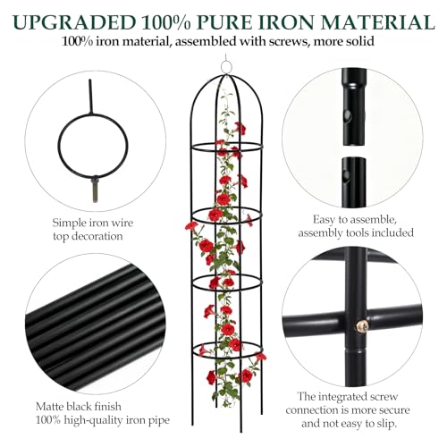 Wellsign 100% Metal Obelisk Trellis for Climbing Plants Outdoor Garden Tower Trellis 6.6ft, Plant Support with Garden Twist Tie for Tomato Cucumber Ivy Vines Rose Potted Plant Trellis Indoor 2 Pack - Image 3