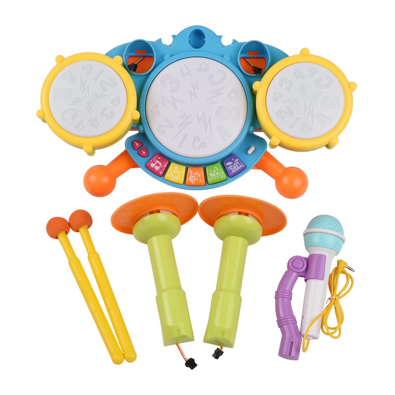 Electronic Drum Toy Set Green Safe Plastic 10 Built-In Songs - Flashing Lights Lightweight Toddler Musical Toys for Toddler And Young Kids Early Interest Cultivation - Image 3